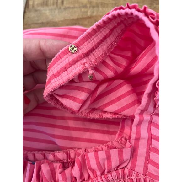 Draper James Deana Smocked Stripe Poplin Midi Dress Medium Pink Modest Milkmaid - Picture 7 of 13